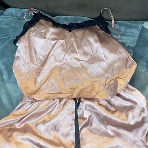 Elegant Satin Lace Trim night set